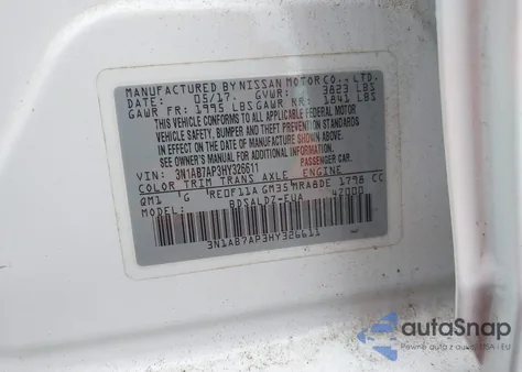 2017 Nissan Sentra Sv z USA, uszkodzony, nr VIN 3N1AB7AP3HY326611